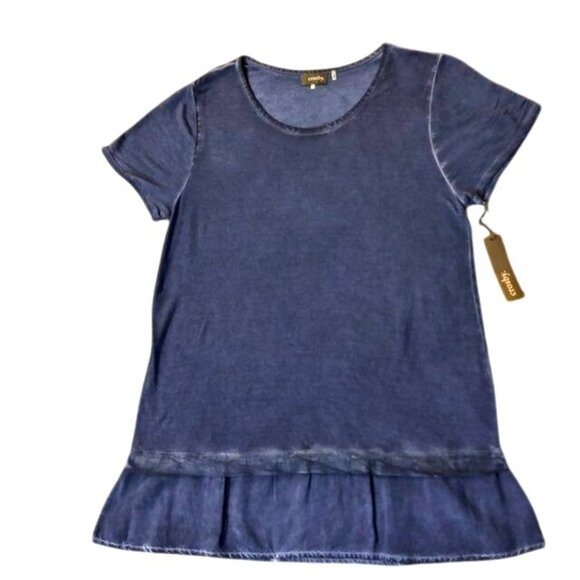 Crosby Blue Layered Hem Blouse Top Womens L NEW Rayon Short Sleeve Casual - Picture 3 of 8